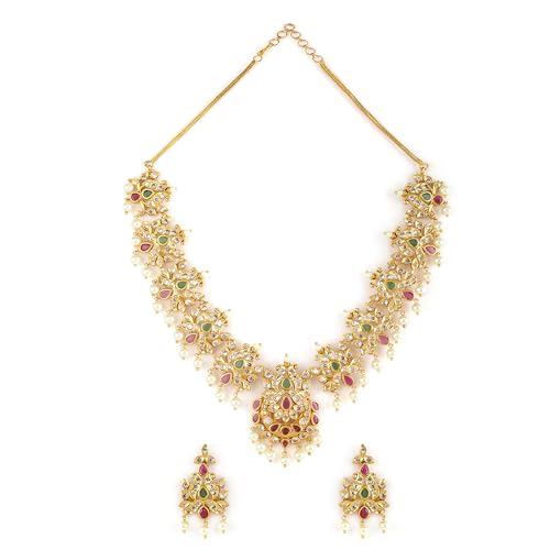 Rubans 24K Gold-Plated White Pink Stone-Studded Beaded Handcrafted Jewellery Set For Women (B0D6G6JVT4) Amazon Price History, Amazon Price Tracker
