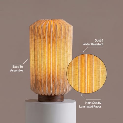 Image of FIG Living Mini Serenity Table Lamp | European Linen Lampshade with Mango Wood Base | Patented Design | Ideal Lamp for Living Room Decoration, Bedroom, Office | 2.5m Cord | Wedding Gift
