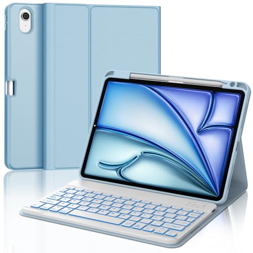 IVEOPPE iPad Air Tastatur, 27,9 cm (11 Zoll), M2 6. Generation 2024, Schutzhülle für iPad Air 27,9 cm (11 Zoll) 2024, mit Tastatur, spanische Tastatur Ñ, Bluetooth-Hintergrundbeleuchtung, abnehmbar,