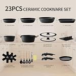 BECIGAR 23pcs Céramique Pots et poêles ensemble, Poignée amovible antiadhésive Cuisinière, Kit cuisine à induction avec poignée amovible, Inclut les poêles & Saucepans Four sans danger (noir)