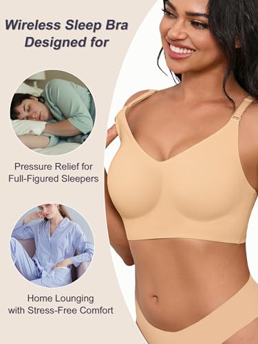 Sleep Bras for Women,Wireless Seamless V-Neck Comfortable Sleeping Bralette, Full Coverage Sleep Lounging Bra with No Pads2