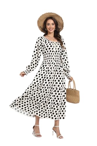 Image of OSTOO Women's 2026 Casual Long Sleeve Square Neck Smocked High Waist Flowy Maxi Dress,Boho Tiered Beach Party Dress