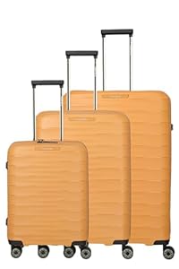 Travelite Koffer Set 3-teilig, MOOBY S/M/L, Kratzfeste Hartschale, mit recyceltem Material 55/66/77 cm, 4 Doppelrollen & TSA-Schlössern – Reisekoffer, Trolley, Handgepäck