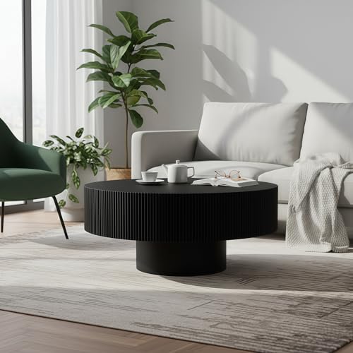 Astrivia Black Round Coffee Table - Modern Drum Table