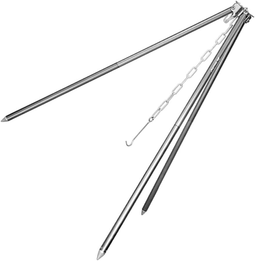 Adjustable Aluminum Camping Bonfire Tripod Grill Rack for Outdoor Cooking Portable Bracket with Height Control High-Temperature Resistant Frame for Hiking BBQ Picnic and Camping