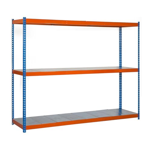 SimonRack Estantería Metálica Almacenaje, Sin Tornillos, 3 Baldas, Alta Capacidad Carga 400 kg, 2000x1500x750 mm, Estantería Taller Garaje Trastero, Azul/Naranja/Galva