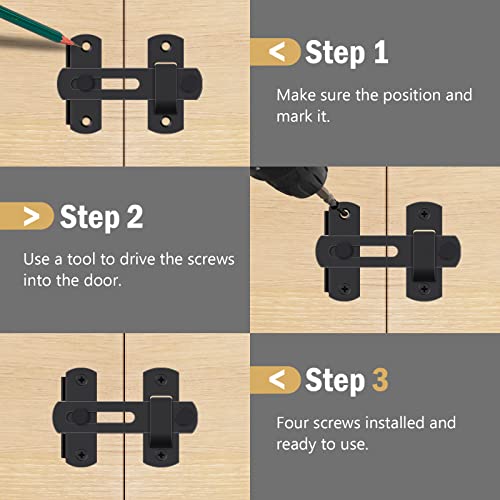 4 Pack Barn Door Latch, 3.93"X 2.75" Stainless Steel Black Sliding Barn Door Lock Flip Gate Latches Safety Bolt For Wooden Fence Door #TOP5