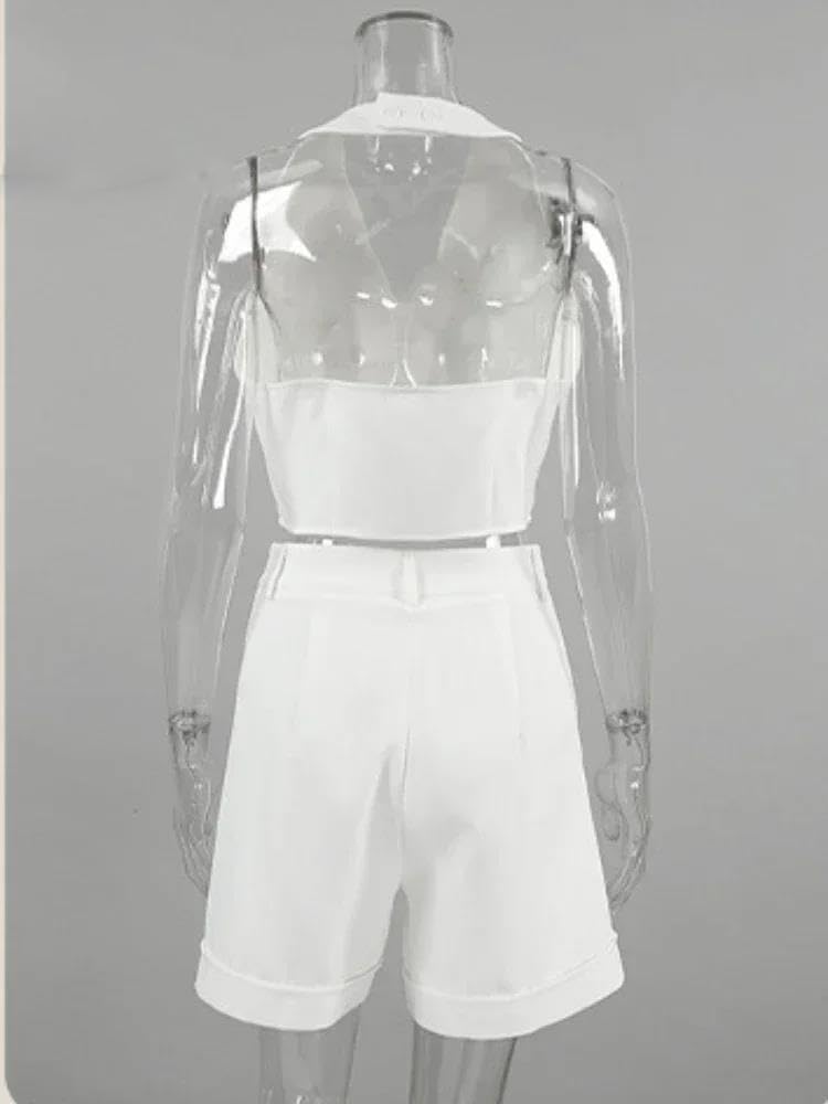 Hcclijo Open Back Sleeveless Vest Shorts Set, malist Elegant Two Piece Top And Bottom Outfits