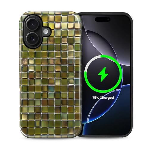 ZHEGAILIAN Magnetic Case for iPhone 16 Plus,Compatible with MagSafe Hard Shell + Soft Silicone 2 in 1 Hybrid Shockproof Bumper Drop Protective Case Olive Green Faux Mosaic Tile
