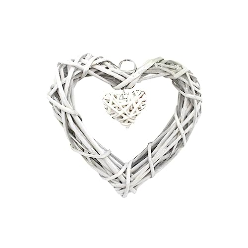 Mobestech Couronne Cœur en Osier Beige Artisanale Suspendue Décoration Mariage Fête Maison Artisanat Cœur Décoratif Rotin Suspendre