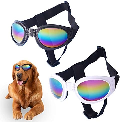 2 Pcs Dog Goggles Dog Sunglasses Adjustable Strap for Waterproof Windproof UV Protection Sunglasses for Dog, for Go Out Travel Skiing Swim, (Black and White) (2 PC)
