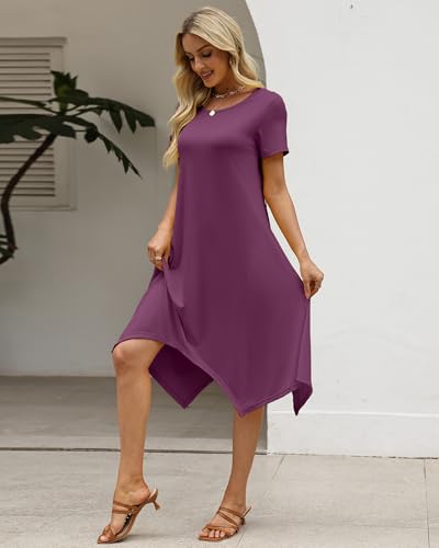 Image of COSSEN Women's 2026 Summer Midi Dress Crew Neck Short Sleeve