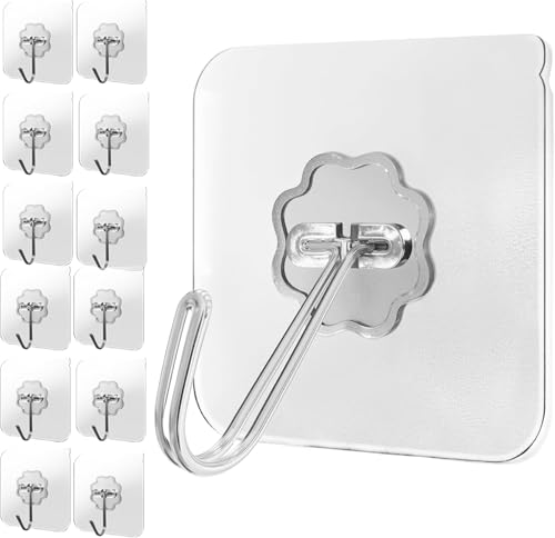 4smile Klebehaken extra stark, 12 Stück, 10 kg - Transparent selbstklebende Haken - 180° drehbar, Wandhaken Selbstklebend für Küche, Bad und Deko