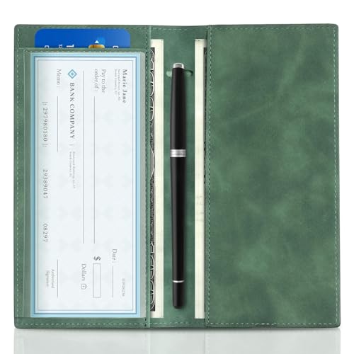 CoBak Premium Leather Checkbook Cover - RFID Blocking, Classic Design, Slim & Durable - Perfect for Personal & Business Checks
