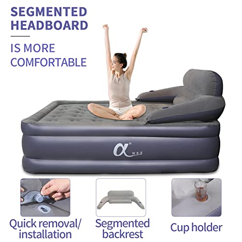 A-Er-Fa Queen Size Air Mattress With Headboard , 3 Mins Quick Inflation/Deflation Inflatable Airbed , 20 Inches High Blow Up Bed With Comfortable Flocked Top For Home Guest Travel Camping(Queen) #TOP2