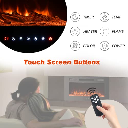 Erommy 50 In Electric Fireplace Insert,Recessed And Wall Mounted Fireplace With Timer, Free Standing, Remote Control, Touch Screen, Overheating Protection, Log&Crystal, 12 Adjustable Flame, 750/1500W #TOP4