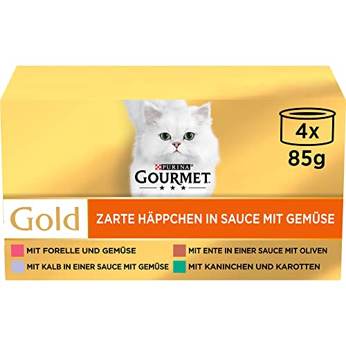 PURINA GOURMET Gold Zarte Häppchen in Sauce mit Gemüse Katzenfutter nass, Sorten-Mix, 12er Pack (12 x 4 Dosen à 85g) Cover