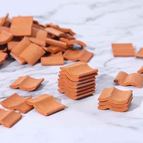 ONEST 120 Pieces Miniature Roof Tiles Model Building Set Dollhouse Clay Roof Tiles for Model Fake Landscape Accessories Crafts Project Shed DIY Kitchen Garden Diorama Roofing