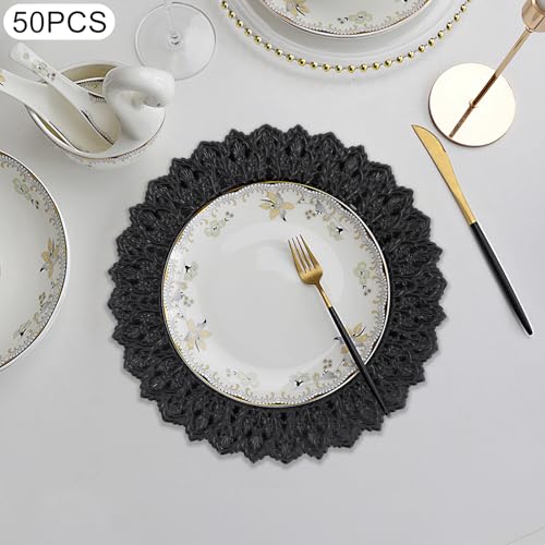 50 Platos Cargadores Antiguos Redondos 13" Negro miniatura 2