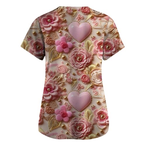OIOLOYJM Printed Scrub Tops Women V Neck Short Sleeve Plus Size Scrubs for Womens Nursing Uniforms Shirts with Pockets
