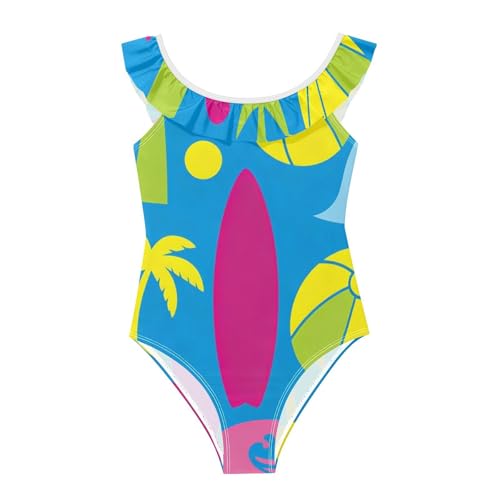 Traje de baño para verano niñas de 3 a 6 años con volantes y dibujos animados verdes