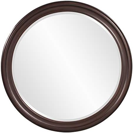 Howard Elliott George Round Chocolate Brown Wall Mirror, Bevelled Vintage Hanging Wood Framed Vanity Mirrors for Home Decor, Living Room, Bathroom, Bedroom, or Hallway, 36 Inch Round