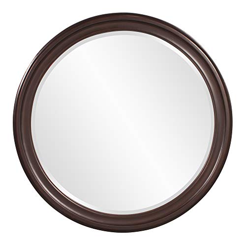 Howard Elliott Collection George Round Chocolate Brown Wall Mirror, Bevelled Vintage Hanging Wood Framed Vanity Mirrors for Home Decor, Living Room, Bathroom, Bedroom, or Hallway, 36 Inch Round