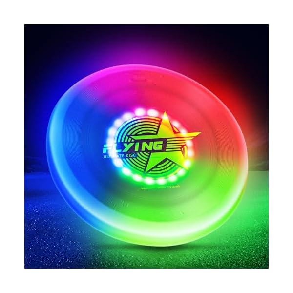 Glow-in-The-Dark-LED-Flying-Disc-7-Dynamic-Modes-7-Colors-IP65-Waterproof-Perfect-Birthday-Camping-Gift-for-MenBoysTeensKids-Outdoor-Games-Cool-Toys-175g Flashflight LED Dog Flying Disc
