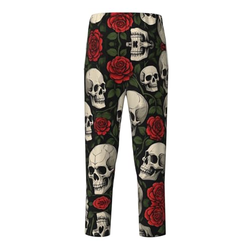 Pajama Pants Pajama Bottoms with Elastic Waistband Sleepwear Lounge PantsSkull Rose Flowers Print2