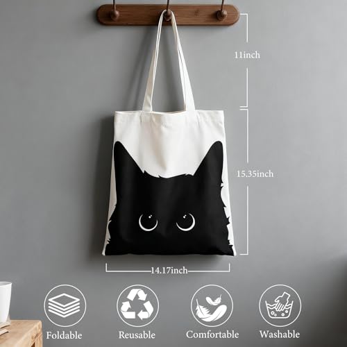 Yivona Black Cat Canvas Tote Bag 100% Cotton Cat Gifts for Women Cat Lovers by Yivona - Used condition - Image 3