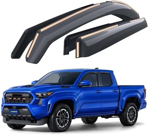 Goodyear Shatterproof in-Channel Window Deflectors for Toyota Tacoma Double Cab 2024-2026, Rain Guards, Window Visors for Cars, Vent Deflector, Car Accessories, 4 pcs - GY008051