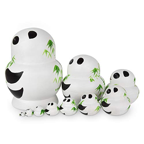 Hotusi 10Pcs Panda Wooden Handmade Nesting Dolls Matryoshka Dolls Set Animal Theme For Kids Toy Birthday Home Kids Room Decoration #TOP5