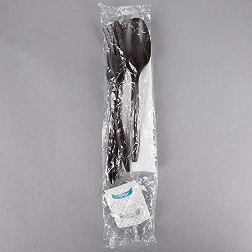 50 Plastic Cutlery Packets - Knife Fork Spoon Napkin Salt Pepper Sets | Black Plastic Silverware Sets Individually Wrapped Cutlery Kits, Bulk Plastic Utensil Cutlery Set Disposable To Go Silverware #TOP1
