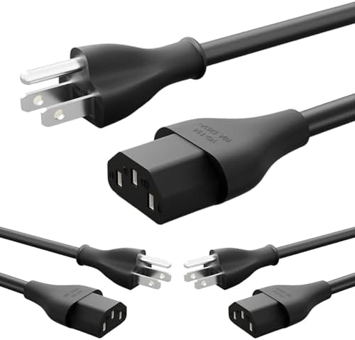 HYTEK Power Cord (1.5m/5ft, 3-Pack) 3 Prong (NEMA 5-15P to C13) 10A 125V 18AWG, Replacement Power Cord for Computer, TV Monitor Projector Printer Cooker and other compatible Home & Kitchen Appliances.