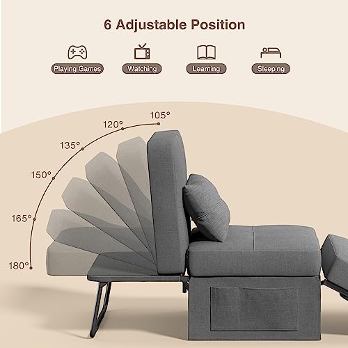 Aiho Sleeper Chair Bed, 4 in 1 Convertible Chair Sofa Bed, Assembly-Free Sofa Chair Bed with Adjustable Backrest Linen Fabric, for Living Room Apartment Office, Dark Grey - Thumbnail 4
