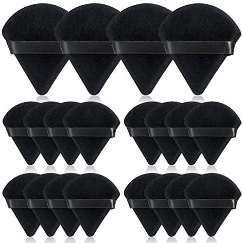 Thrilez 20pcs Triangle Powder Puff, Loose Powder Puffs Makeup Puff for Face Powder, Setting Powder Puff for Make Up, Face Puff Pads for Press Powder, Sponge Powder Applicator for Face and Eye (Black)