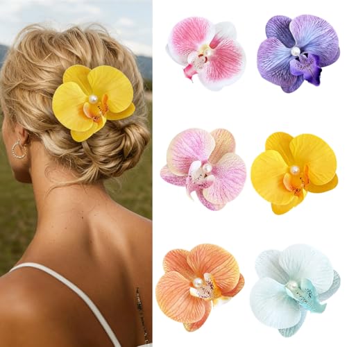 Set de 6 pinzas para cabello flores hawaianas 3.9 pulg miniatura 1