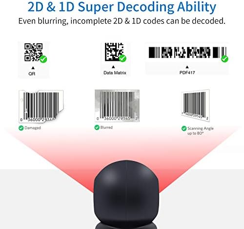 1D 2D QR Desktop Barcode Scanner, Symcode Omnidirectional Hands-Free Automatic USB Barcode Reader, Capture Barcodes from Mobile Phone Screen, Automatic Image Sensing Barcode Scanner