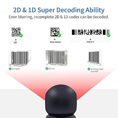 2D QR Barcode Scanner,Symcode Omnidirectional Hands-Free Automatic Barcode Reader for Mobile Payment Computer Screen ScanMeters