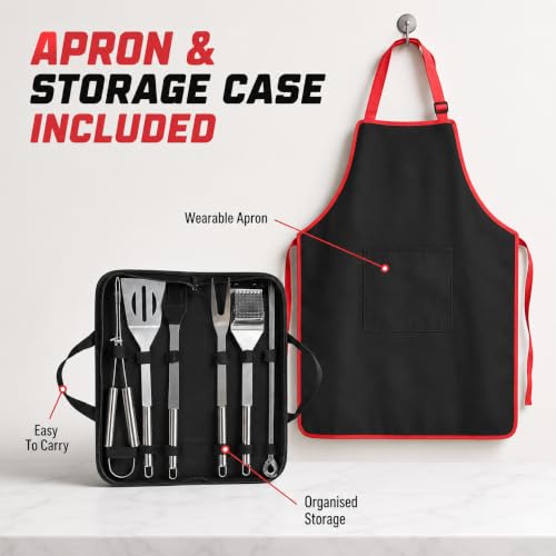 1ABOVE 12 Piece Stainless Steel BBQ Tool Set with Apron and Carry Case, Barbecue Utensils Kit with Tongs, Turner, Fork, Cleaning Brush, Basting Brush and 6 Skewers - Image 5