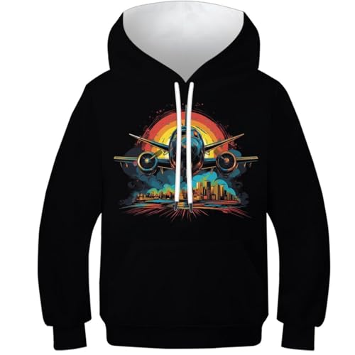 Sweat à capuche enfant motif avion volant avec poche cordon style amusant