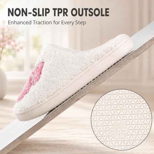 Image of Bow Slippers for Women, Girly House Shoes, Fuzzy Non Slip Sole