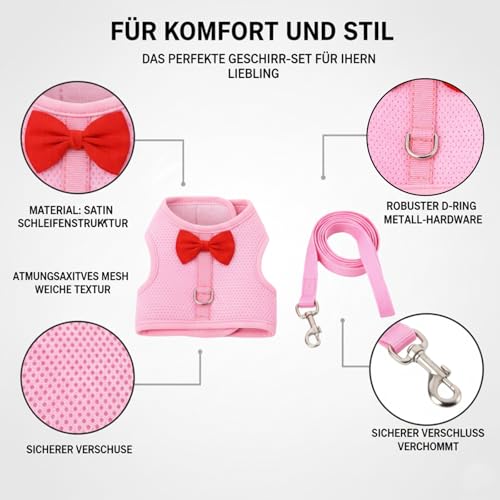 Kaninchen Leine, Zwei Stück Hasengeschirr Set Für Tägliche Spaziergänge, Balkon Aktivitäten Und Freizeit Training, Grau Rosa Farben In Größe M