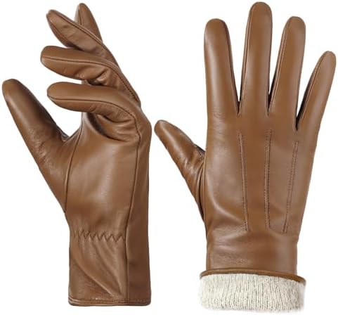 Lederhandschuhe Damen Winter Handschuhe Touchscreen Kaschmir Gefüttert | Warm Echt Leder Handschuhe, Herbst Winter Klassisch Fahrerhandschuhe für Smartphone SMS Autofahren