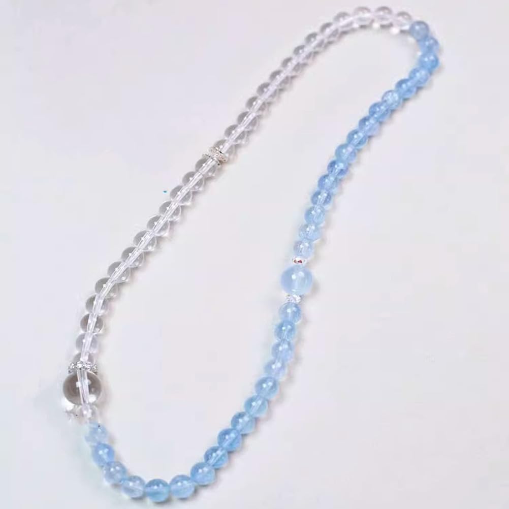 Klares Quarz-Aquamarin-Armband – Naturkristall-Heilstein-Perlenarmband für Damen und Herren, runder Edelstein-Stretch-Schmuck für Positive Energie, Klarheit, Balance, Valentinstag