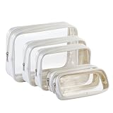 Remobia Hicol TSA Approved 5-Piece Diaper Bag Organizer Pouch Set Clear Waterproof TPU Kids Toiletry Storage Set Travel Packing Clutch Cube Bags for Baby Nursing(Pearl White Leather)