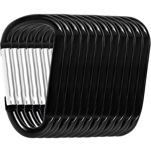 12PCS Aluminum Carabiner Clip - Carabeaner D Ring Shape,Spring Snap Key Chain Clip Hook,Keychain Clip,Multipurpose for Camping, Hiking,Backpacking or Other Outdoor Activities, Black.