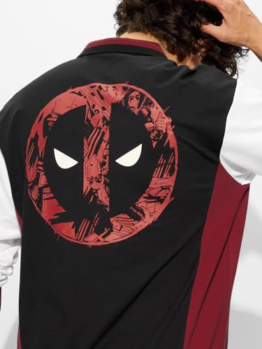 Image of The Souled Store Official Deadpool: The Anti-Hero Men and Boys Long Sleeves Collared Neck Multicolor Graphic Printed Cotton Oversized Rugby Polos