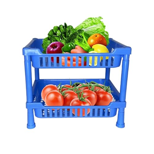 Image of Sulfar Multipurpose Plastic Trolley with Countertop Dish Rack for Kitchen Fruit Vegetable Storage Basket Modern Organizer-2 Layer Shelf Cart Kitchenware Food, Snacks, Bottles, Toys, Tiered Shelf