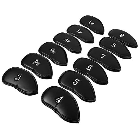 VGEBY1 Golf Head Covers Set, 12pcs Black PU Leather Golf Iron Head Covers Set Headcover Set Golf Club Head Cover Fit Most Irons Cover